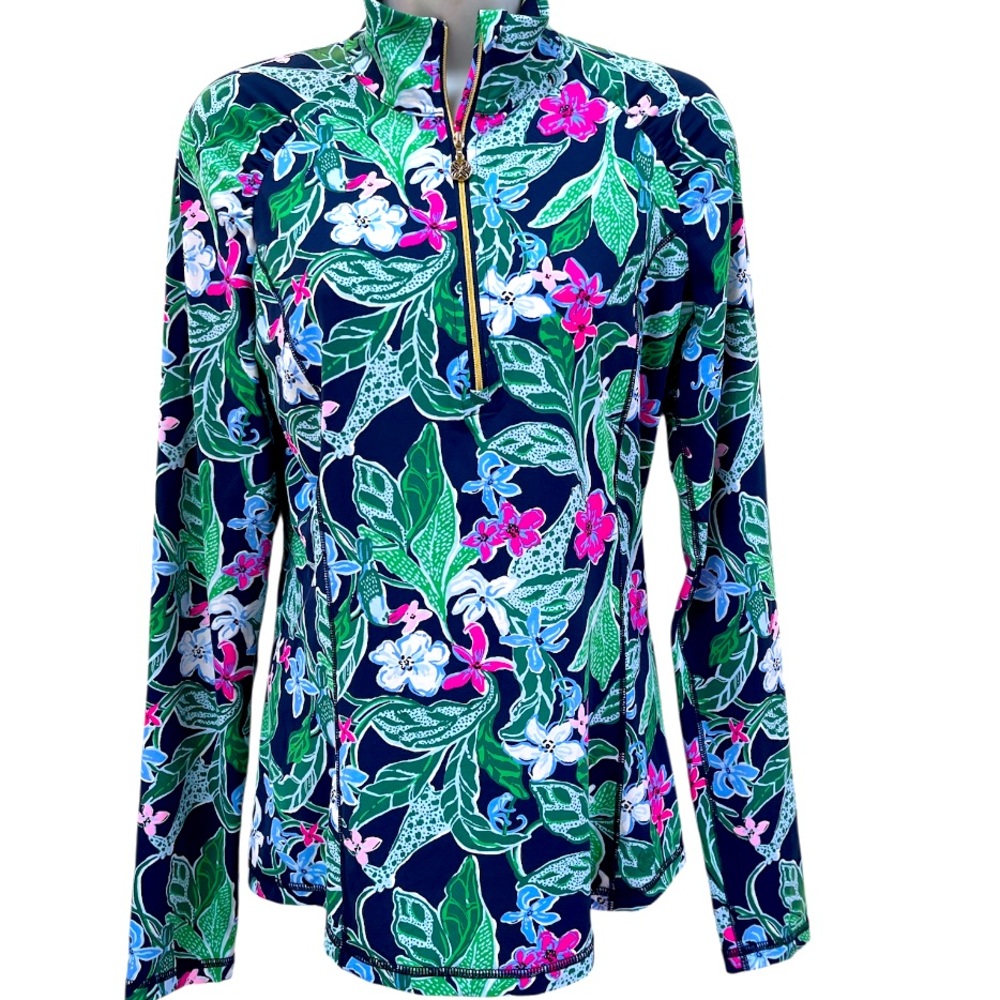 Lilly Pulitzer Navy Floral Half-Zip Long Sleeve Top - Picture 4 of 11